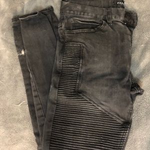 black stacked jeans
